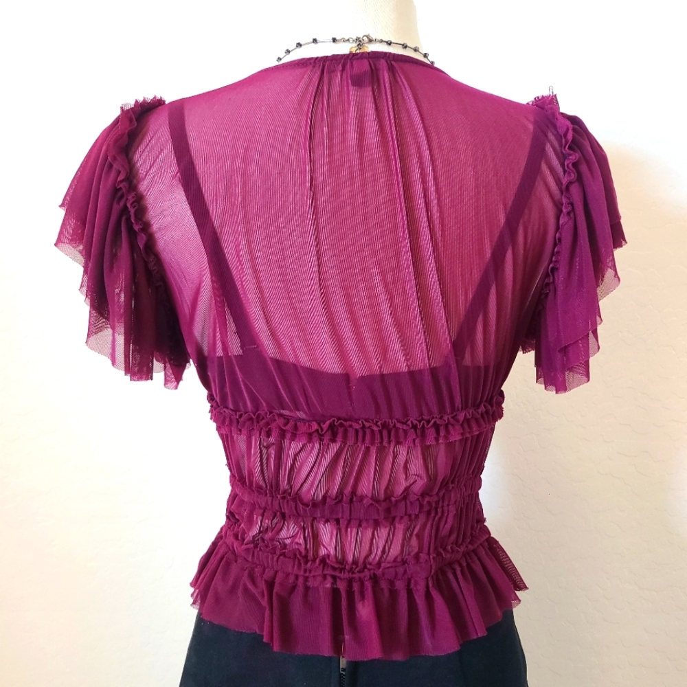 ๐2 for 25$ Purple/Maroon Sheer Crop Top Blouse With Ruffles NWT, Boho, Bold - Picture 6 of 7